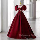 Princess Ball Gown Red Lace Long Semi Formal Prom Dress